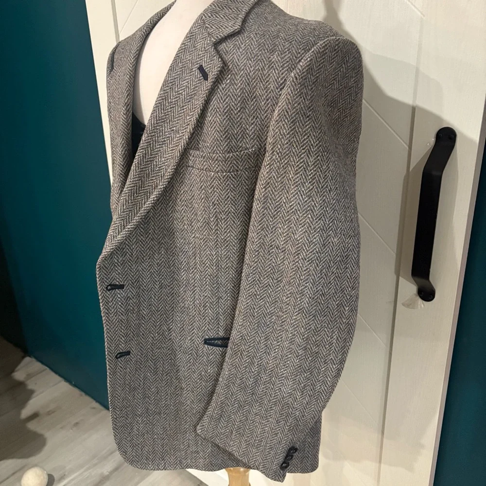 Vintage Harris Tweed Herringbone blazer Jacket Dark Academia / Preppy - Picture 3 of 9